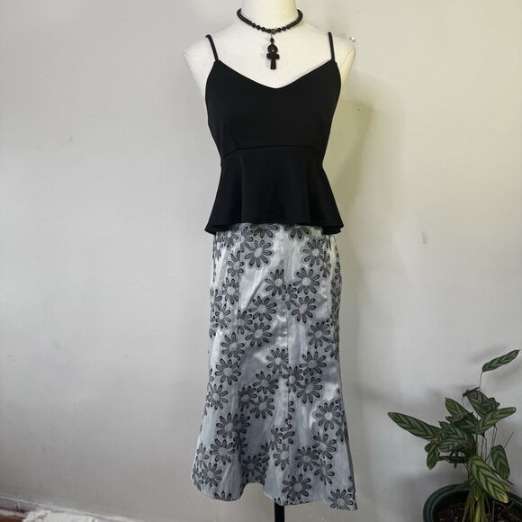 Vtg BEBE 2B Black Peplum Crop Cami Tank Made in USA Fairy Flare Indie Goth Y2K S - Picture 2 of 6